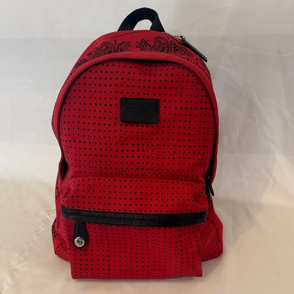 Coach Red and Black Paisley Perforated Backpack